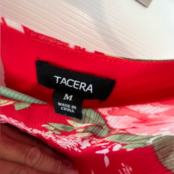 Tacera Women’s M Red Floral Print Belted Chiffon Lined Dress Flowy Pretty - Picture 3 of 3